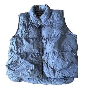 LL Bean Outdoors Womens Large Goose Down Puffer Vest Blue Purple Snap Front